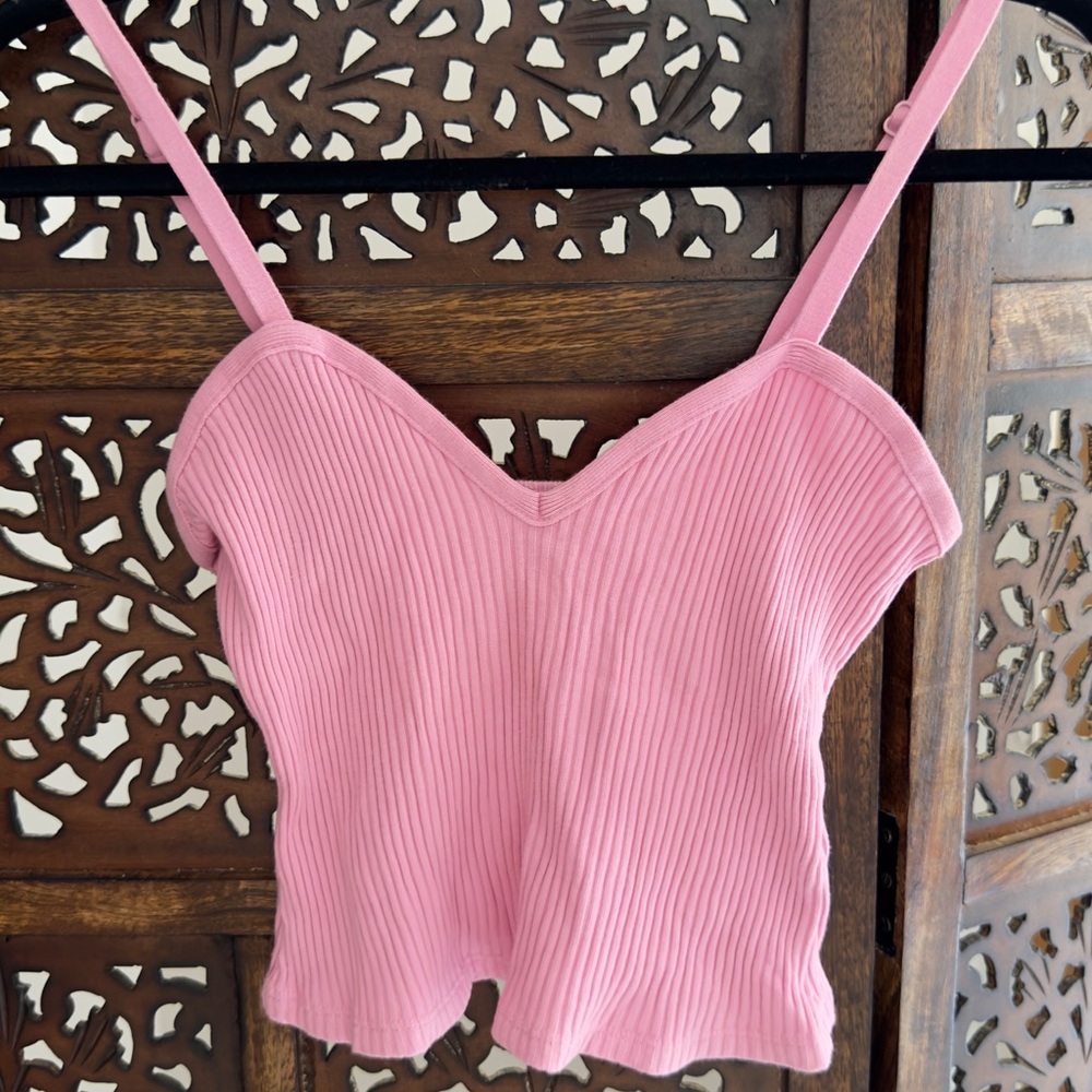 Zara brand new minimalistic cotton Pink Ribbed Camisole Top